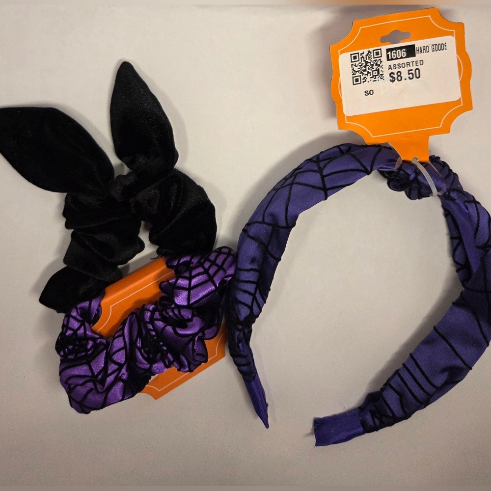 Spiderweb Headband Scrunchies Set Purple Black Halloween Accessories Witchy NWT